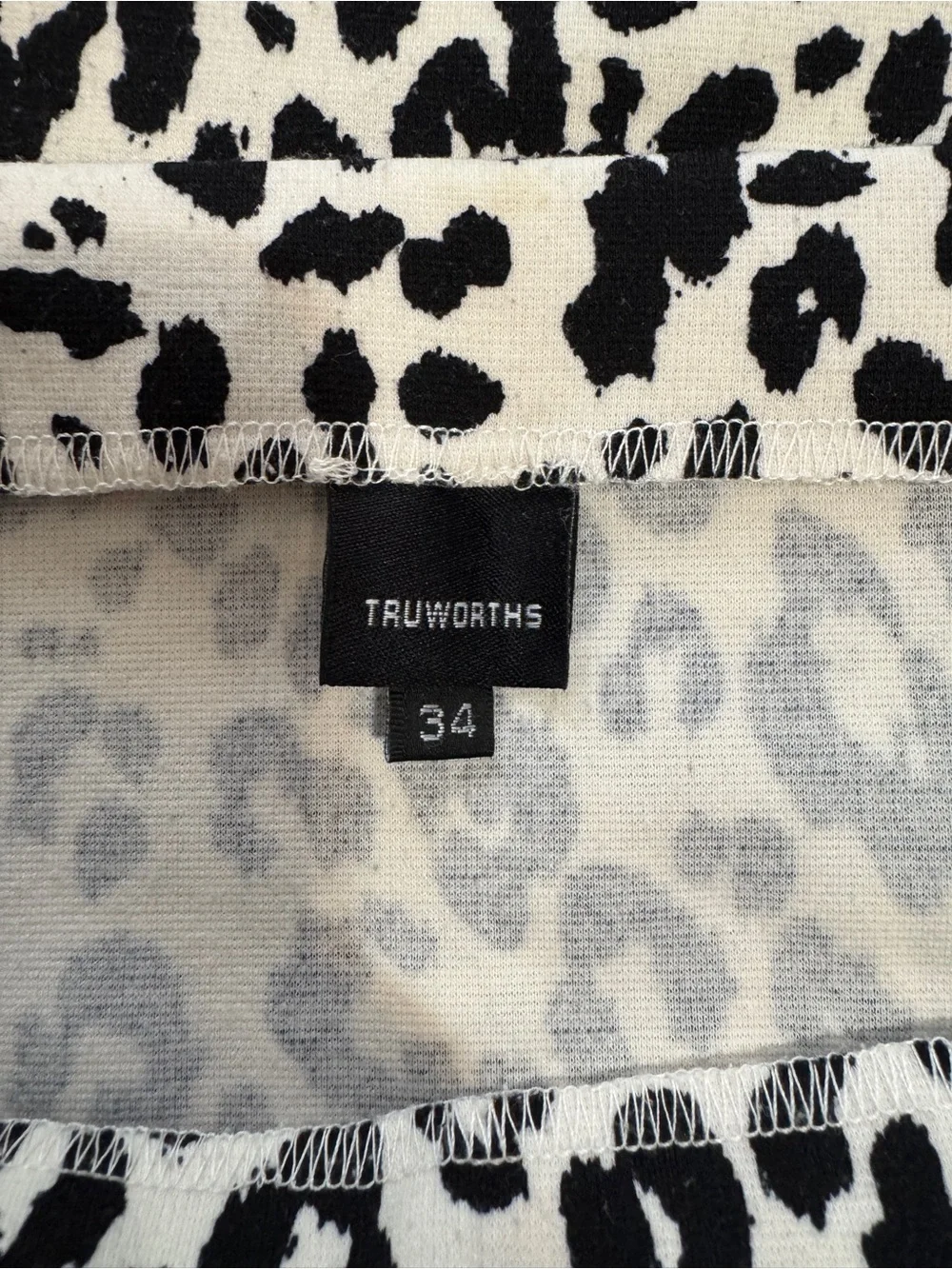 Truworths Black & White Leopard Print Pull On Stretchy Midi Pencil Skirt Size S